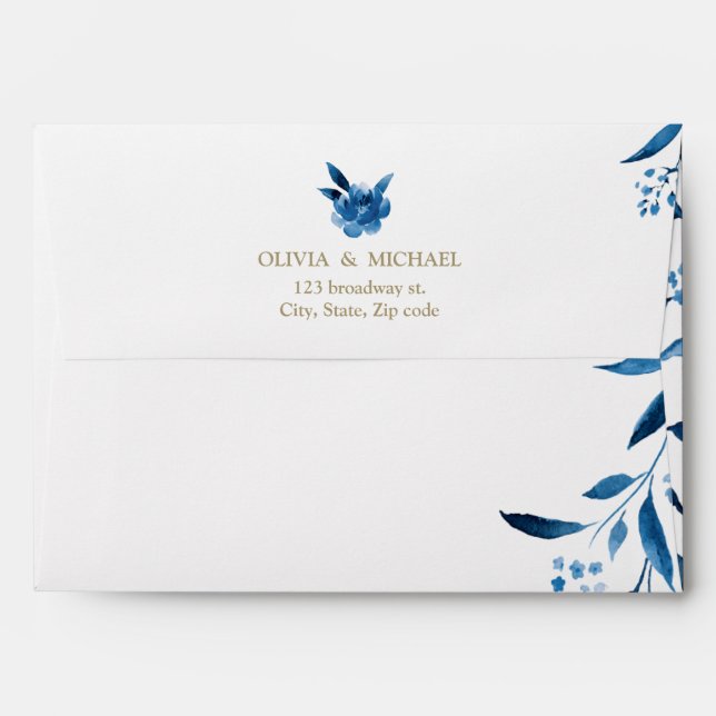 Elegant blue floral Chinoiserie return address Envelopes (Back (Top Flap))