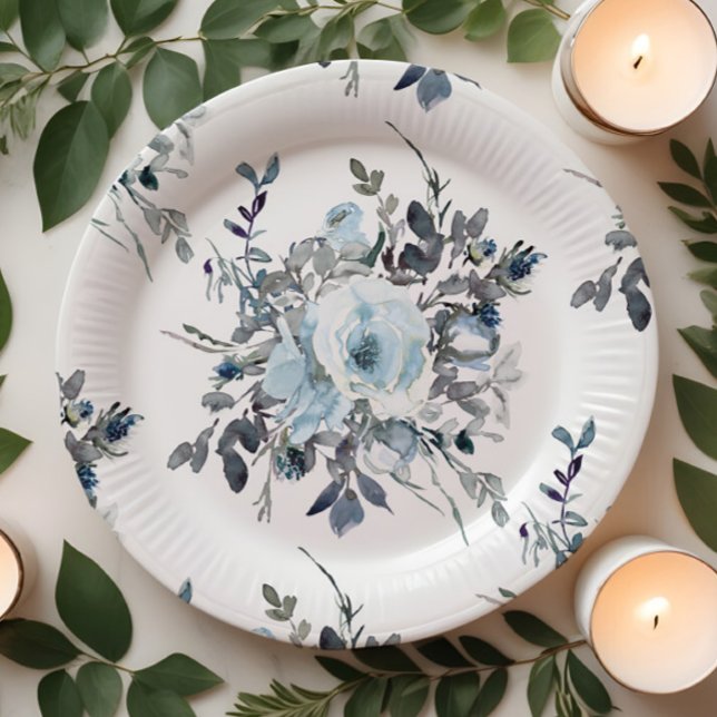 Elegant Blue Floral Chinoiserie Wedding Paper Plate (Creator Uploaded)