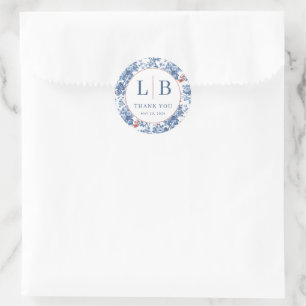Elegant Blue Floral Classic Round Sticker