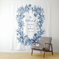 Elegant Blue Floral Crest Monogram Wedding Welcome