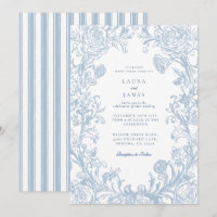 Elegant Blue Floral Crest Striped Back Wedding