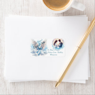 Elegant Blue Floral Cross Baptism Label