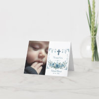 Elegant Blue Floral Cross Baptism