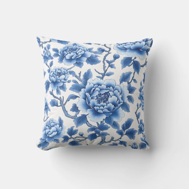 Elegant Blue Floral Cushion (Front)