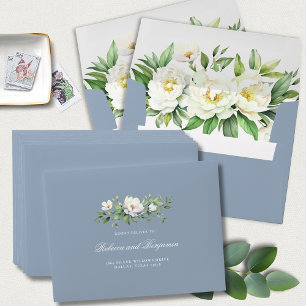 Elegant Blue Floral Custom Address Wedding RSVP Envelope