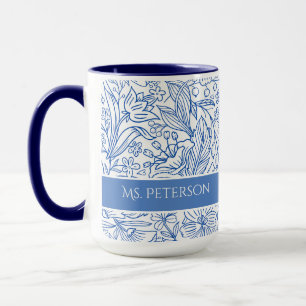 Elegant Blue Floral Custom Mug