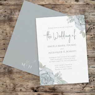 Elegant Blue Floral Custom Wedding Invitation