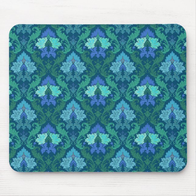 Elegant Blue Floral Damask Mouse Pad (Front)
