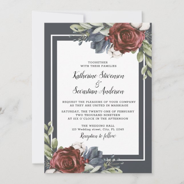 Elegant Blue Floral Dark Moody Bridal Shower Flyer Invitation (Front)