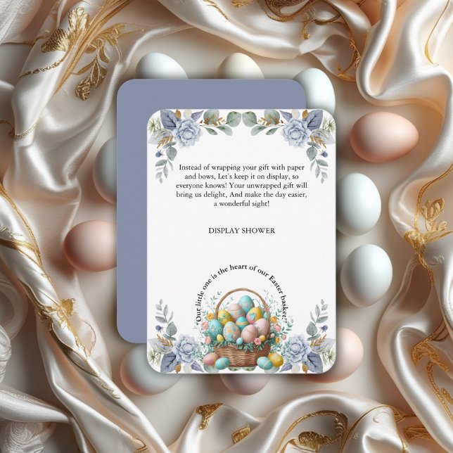 Elegant Blue Floral Easter Egg Basket Baby Shower Enclosure Card (Creator Uploaded)