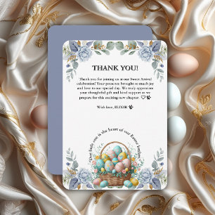 Elegant Blue Floral Easter Egg Basket Thank You Card