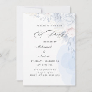 Elegant Blue Floral Eid Party Invitation