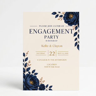 Elegant Blue Floral Engagement Party Invitation