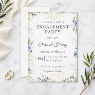 Elegant Blue Floral Engagement Party Invitation