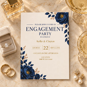 Elegant Blue Floral Engagement Party Invitation
