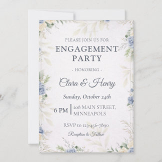 Elegant Blue Floral Engagement Party Invitation