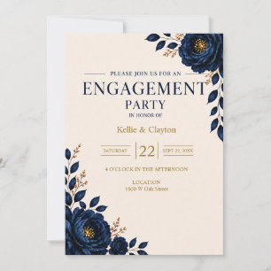Elegant Blue Floral Engagement Party Invitation