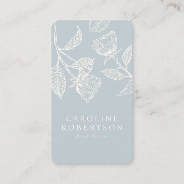 Elegant Blue, Floral Event Planning Business Card (Front)