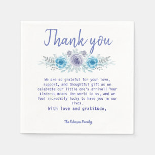 Elegant Blue Floral Folded Thank You Card Napkin