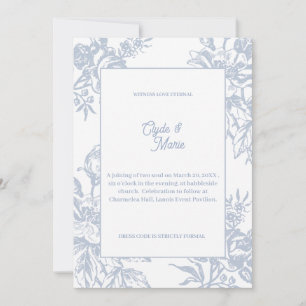 Elegant Blue Floral Formal Wedding Invitation