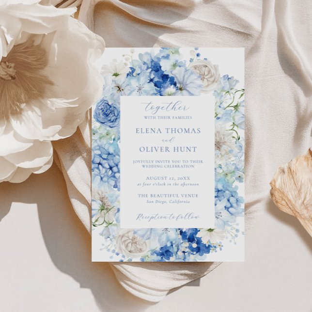 Elegant Blue Floral Frame Wedding Invitation (Creator Uploaded)