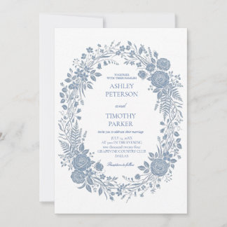 Elegant Blue Floral Frame Wedding Invitation – Vin