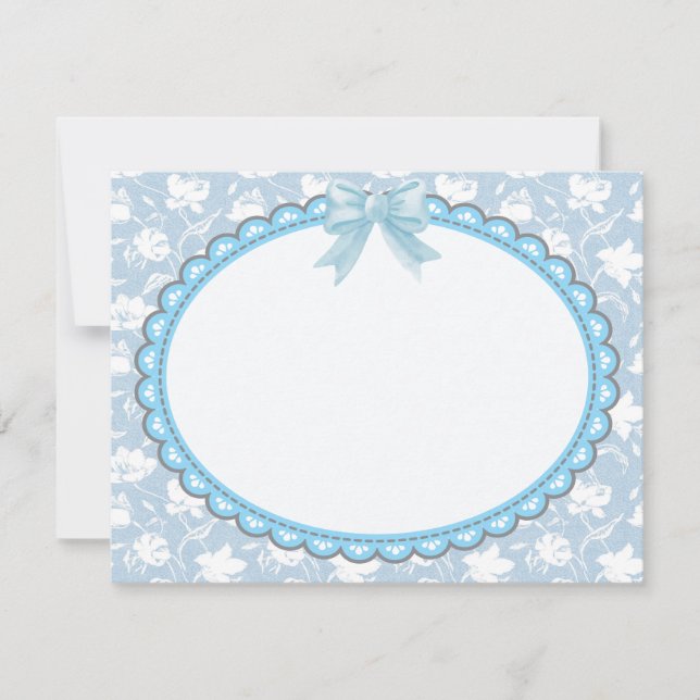 Elegant Blue Floral Frame with Ribbon Bow Card (Front)