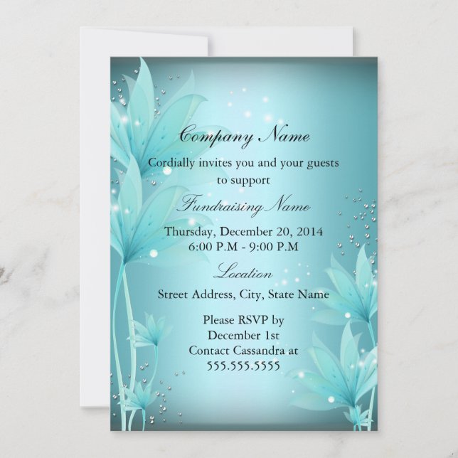 Elegant Blue Floral Fundraiser Invitation (Front)