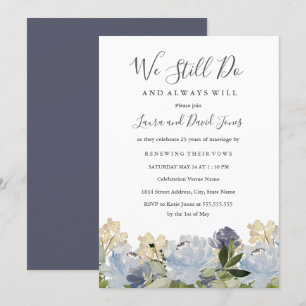 Elegant Blue Floral Garden Wedding Vow Renewal Invitation