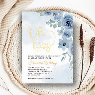 Elegant Blue Floral Gold Boy Baby Shower