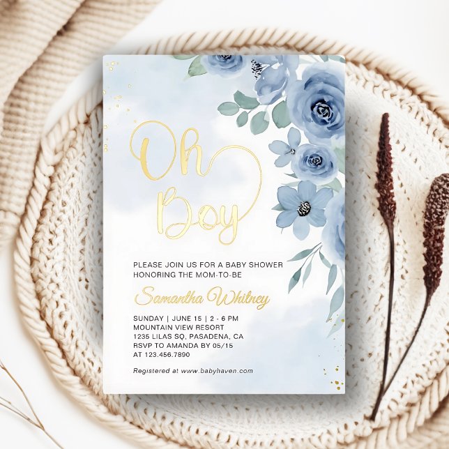 Elegant Blue Floral Gold Boy Baby Shower (Creator Uploaded)