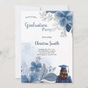 elegant blue floral graduation party invitation