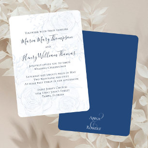 Elegant Blue Floral Greenery Calligraphy Script Invitation
