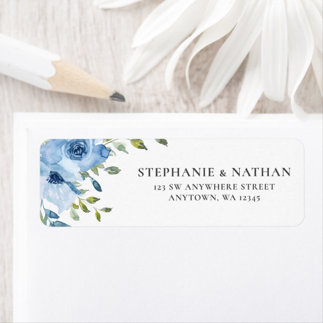 Elegant Blue Floral Greenery Return Address (Insitu)