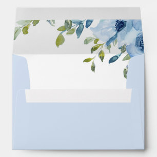 Elegant Blue Floral Greenery Return Address A7 Envelope