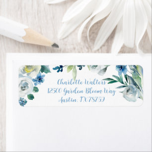 Elegant Blue Floral Handwritten Return Address