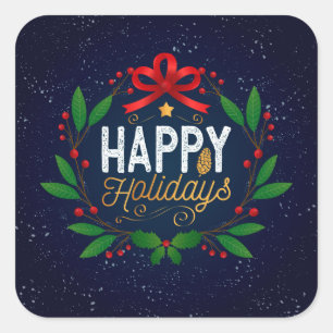 Elegant Blue Floral Happy Holidays   Sticker
