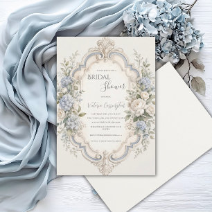 Elegant Blue Floral Hydrangea Vintage Invitation