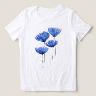Elegant Blue Floral Illustration - Soft Aesthetic Tri-Blend Shirt