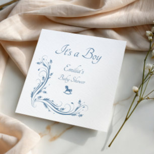 Elegant Blue Floral Its a Boy Baby Shower Vintage  Napkin