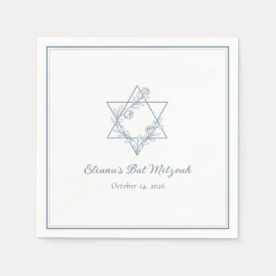 Elegant Blue Floral Jewish Star Chic Bat Mitzvah Napkin