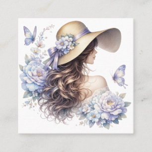 Elegant Blue Floral Lady Business Card