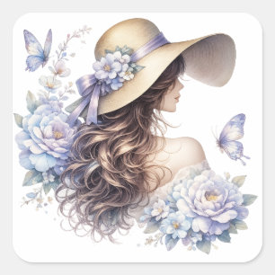Elegant Blue Floral Lady Sticker