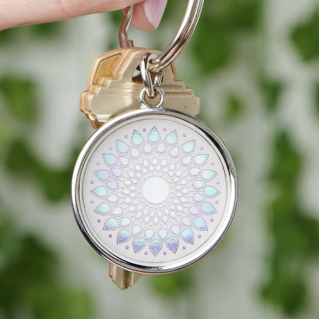Elegant Blue Floral  Lotus Mandala Key Ring (Creator Uploaded)