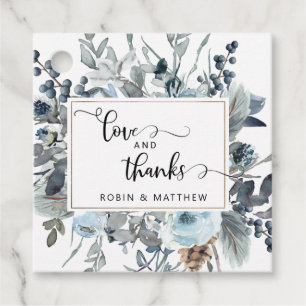 Elegant Blue Floral Love and Thanks Wedding Favour Tags