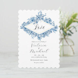 Elegant Blue Floral Love Watercolor Wedding Invitation