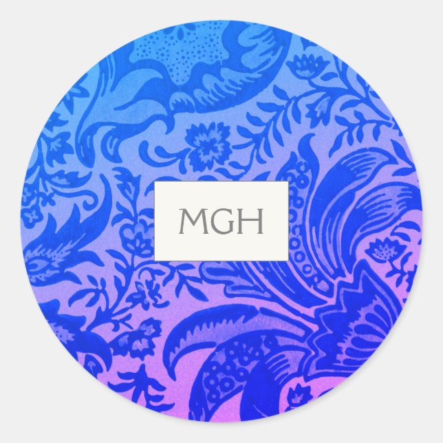 Elegant Blue Floral Monogram Envelope Seals (Front)