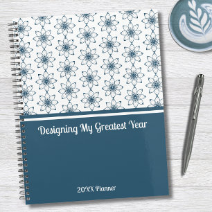 Elegant Blue Floral Office Chic Aspirational Goal Planner