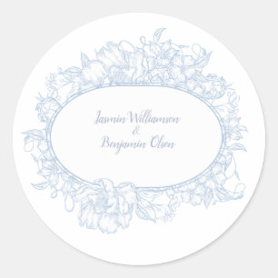 Elegant Blue Floral Open House Wedding Reception I Classic Round Sticker