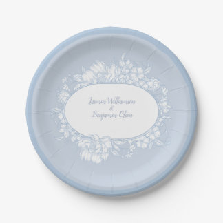 Elegant Blue Floral Open House Wedding Reception I Paper Plate
